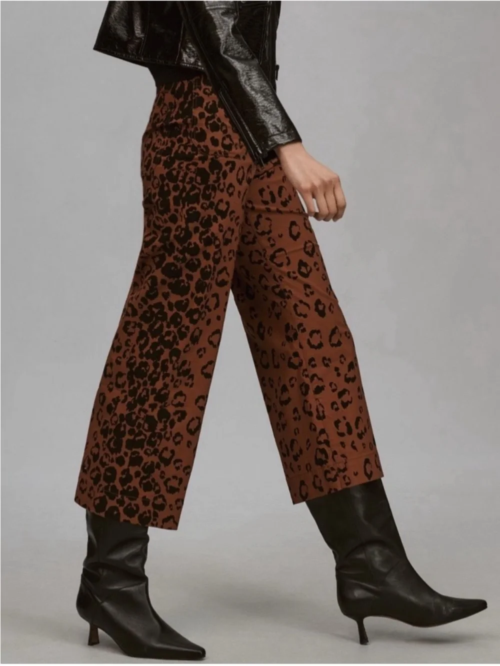Anthropologie The Colette Crop Wide-Leg Pants Animal Print 30